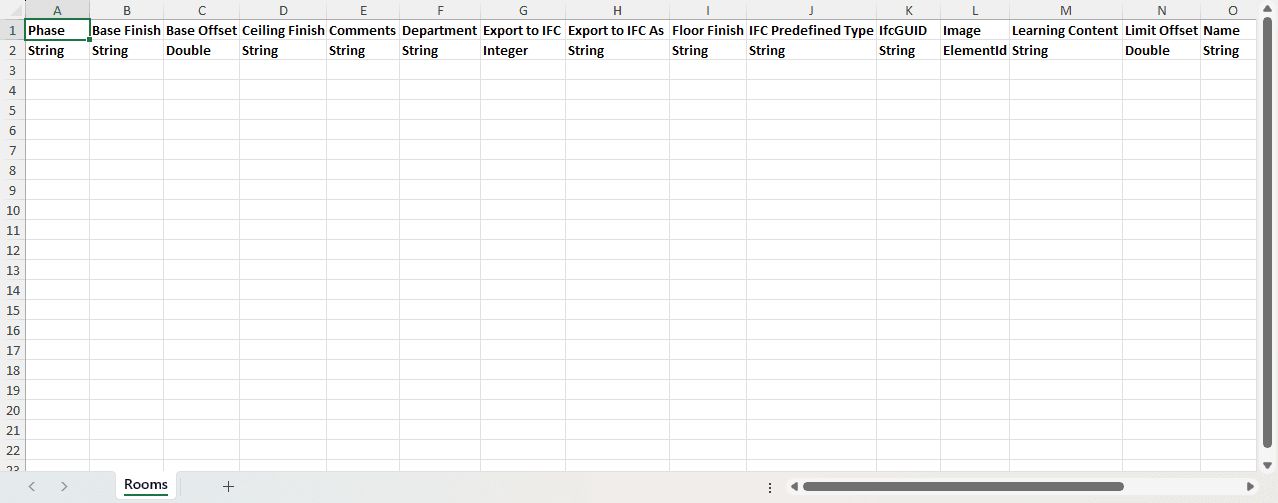 033f Excel Tools Export Room Template