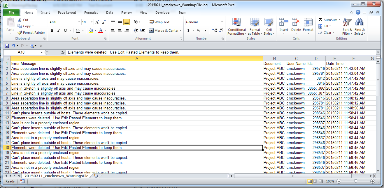 Warning Excel