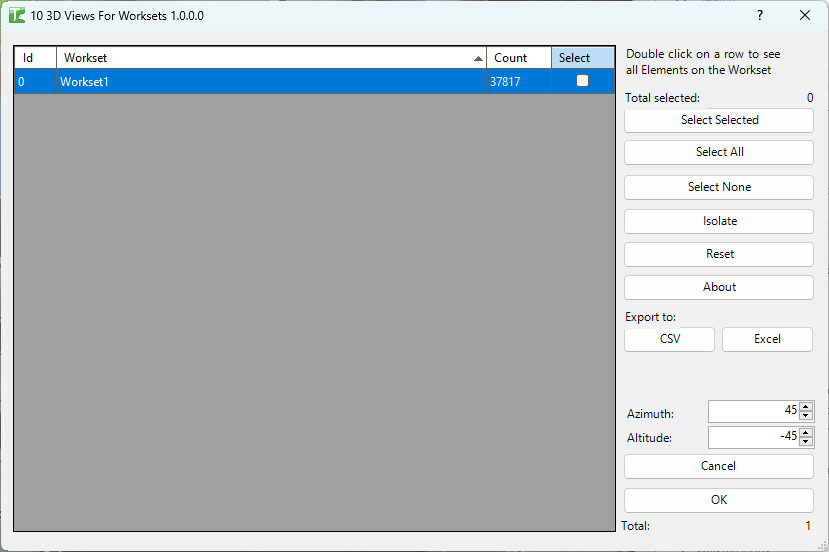 010 3D Views for All Worksets — main dialog