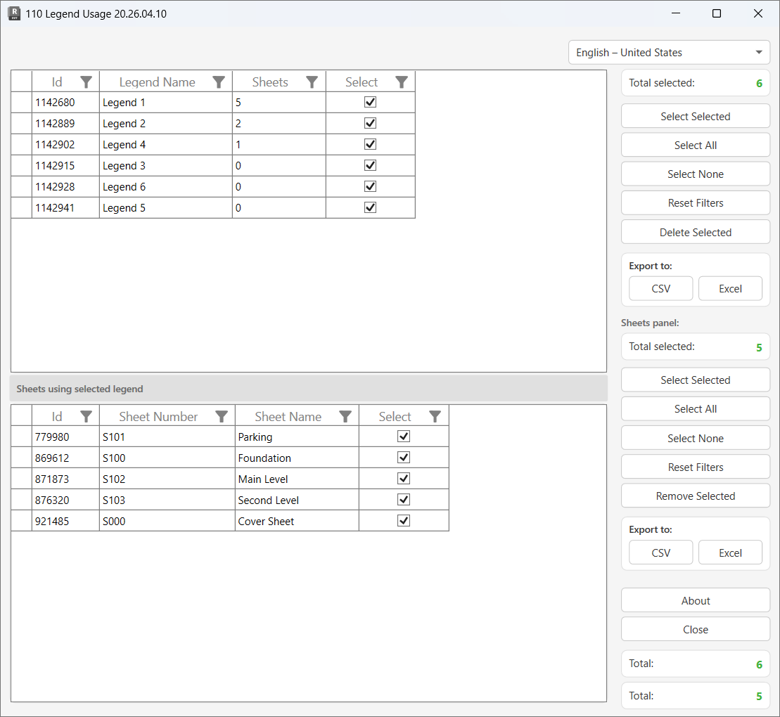 110 Legend Usage — full dialog overview