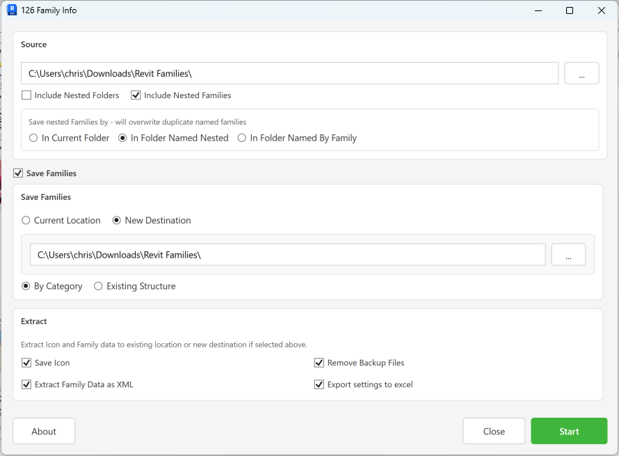 126 Family Info dialog overview