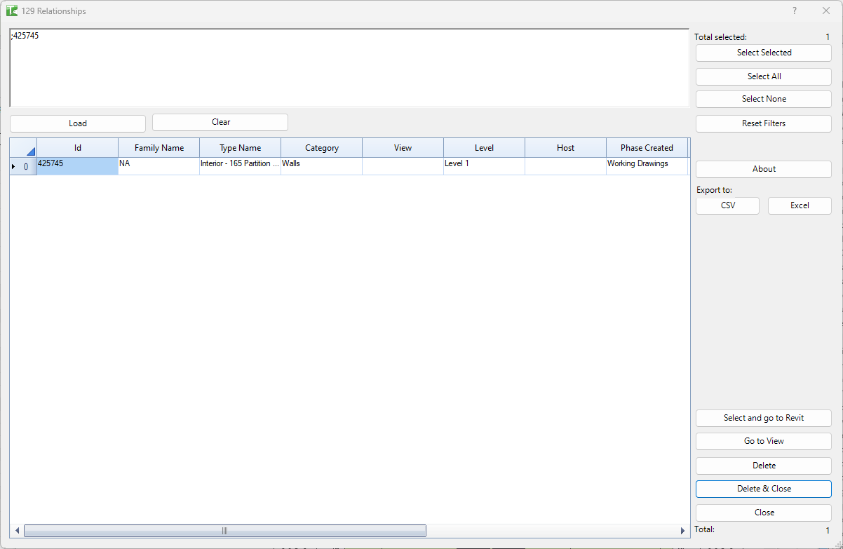 129 Relationships — dependent elements grid