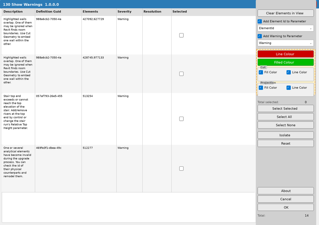 Color controls and Cut/Projection options highlighted