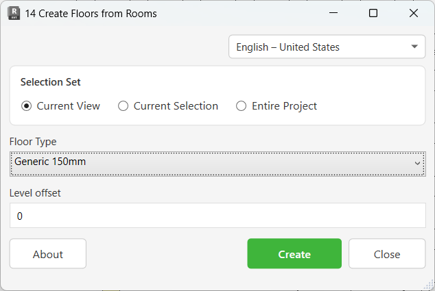 Create Floors from Rooms dialog