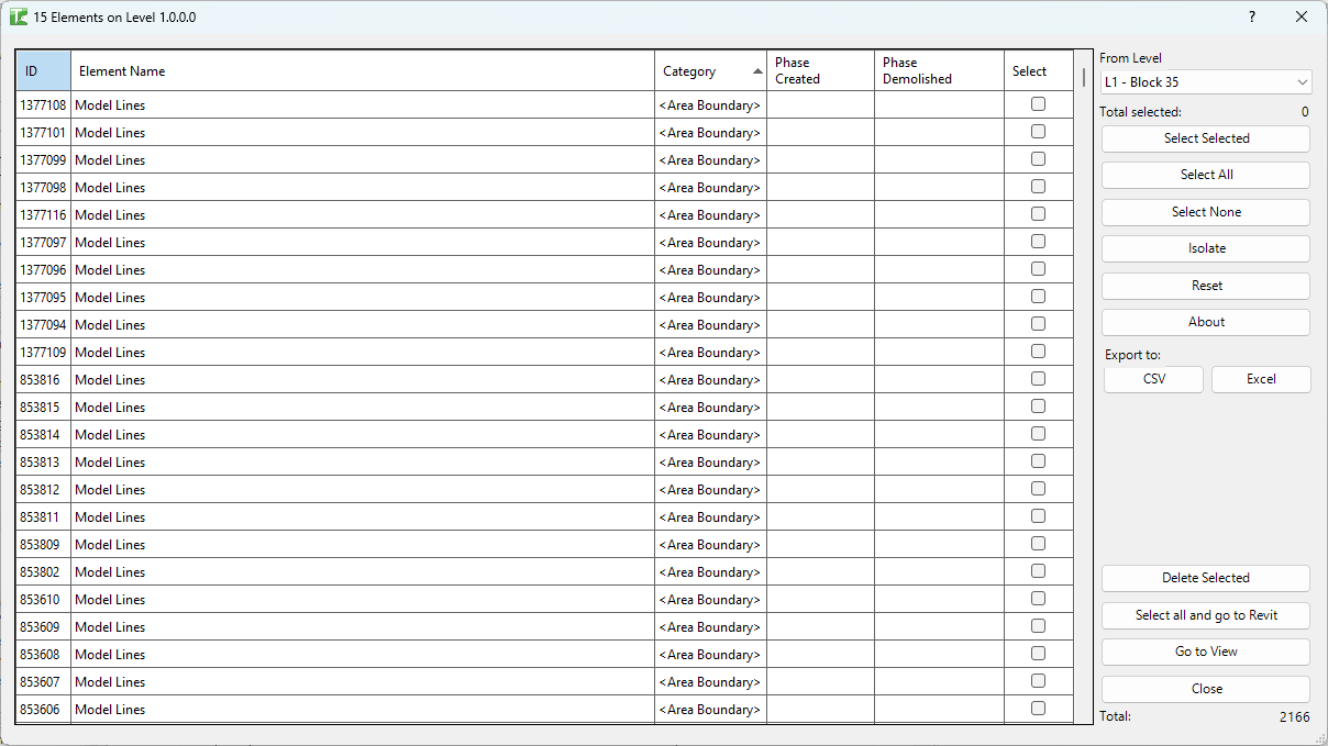 015 Elements on Levels — main dialog