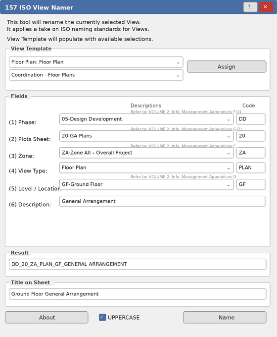ISO View Namer dialog overview