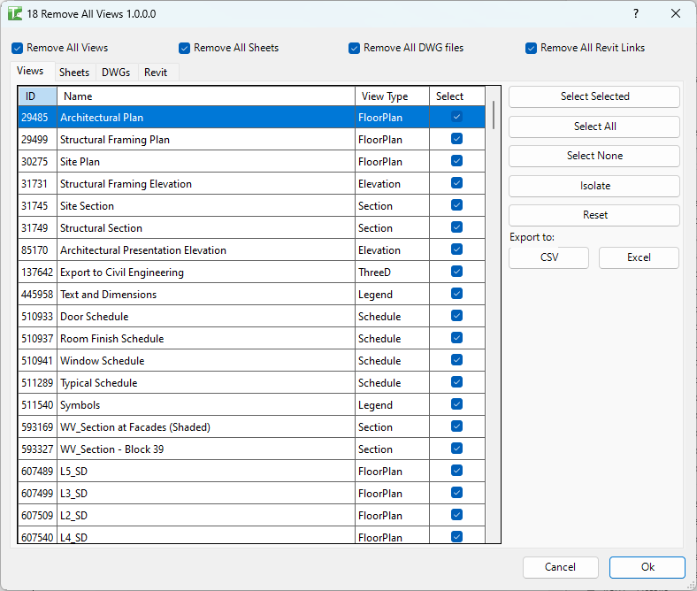 018 Remove All Views — main dialog