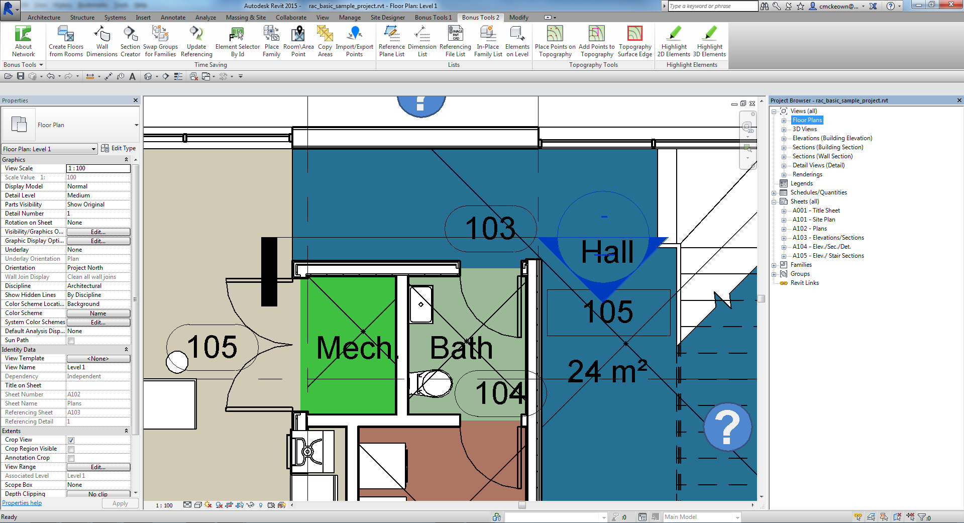Generated section view in the project
