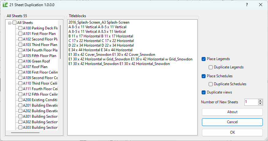 021 Sheet Duplication — main dialog