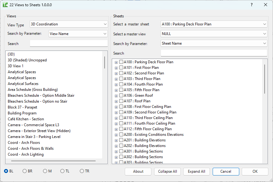 022 Views to Sheets — main dialog