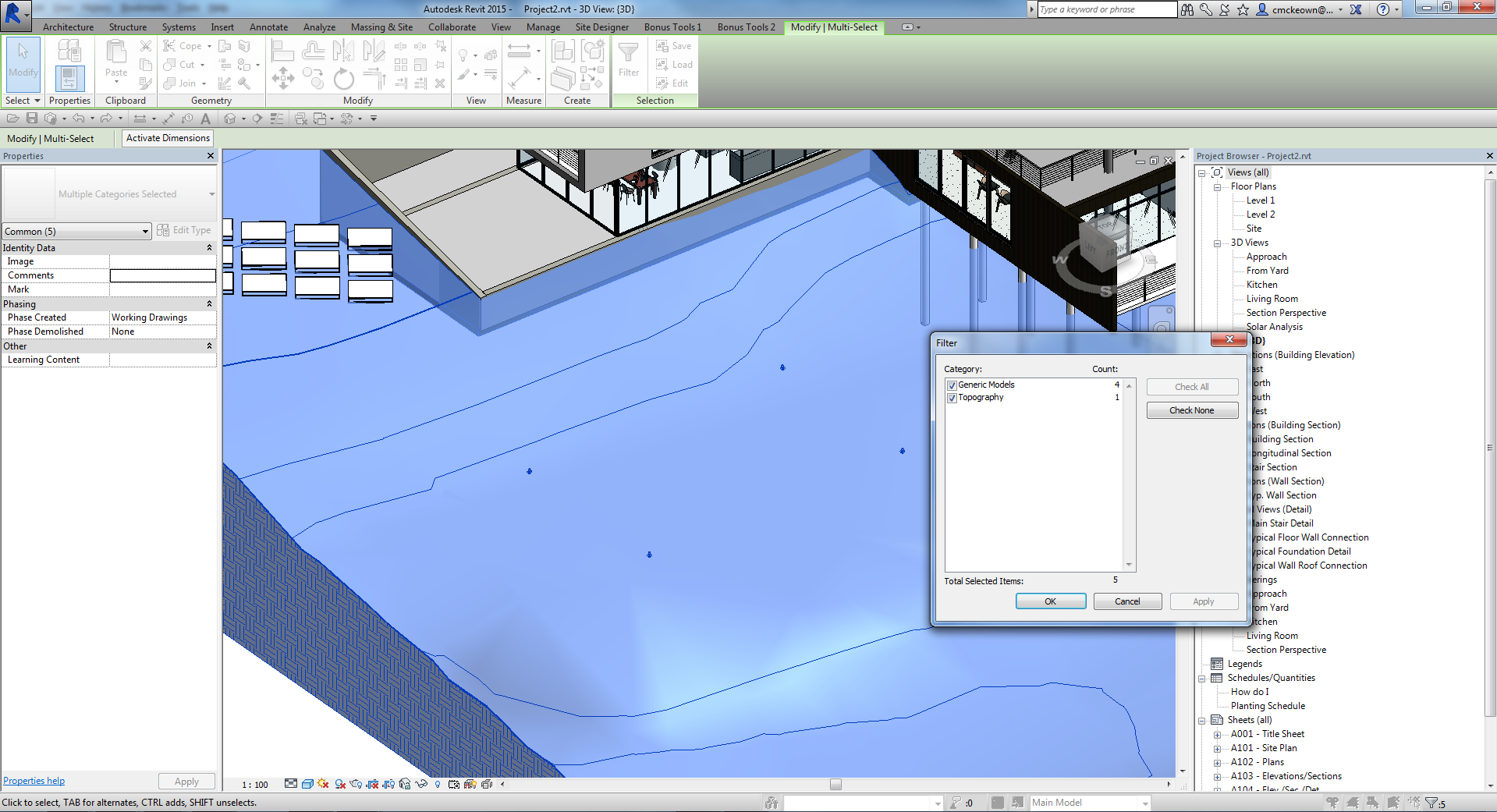 Selection showing topography and point families selected together
