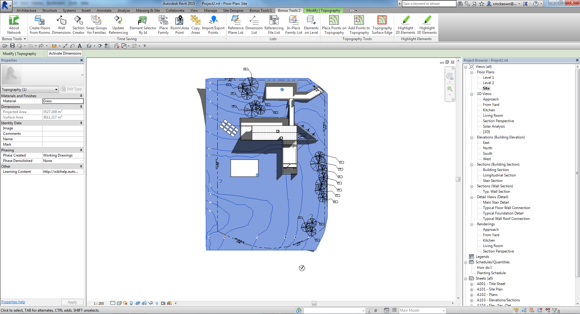 Select topography surface in plan view