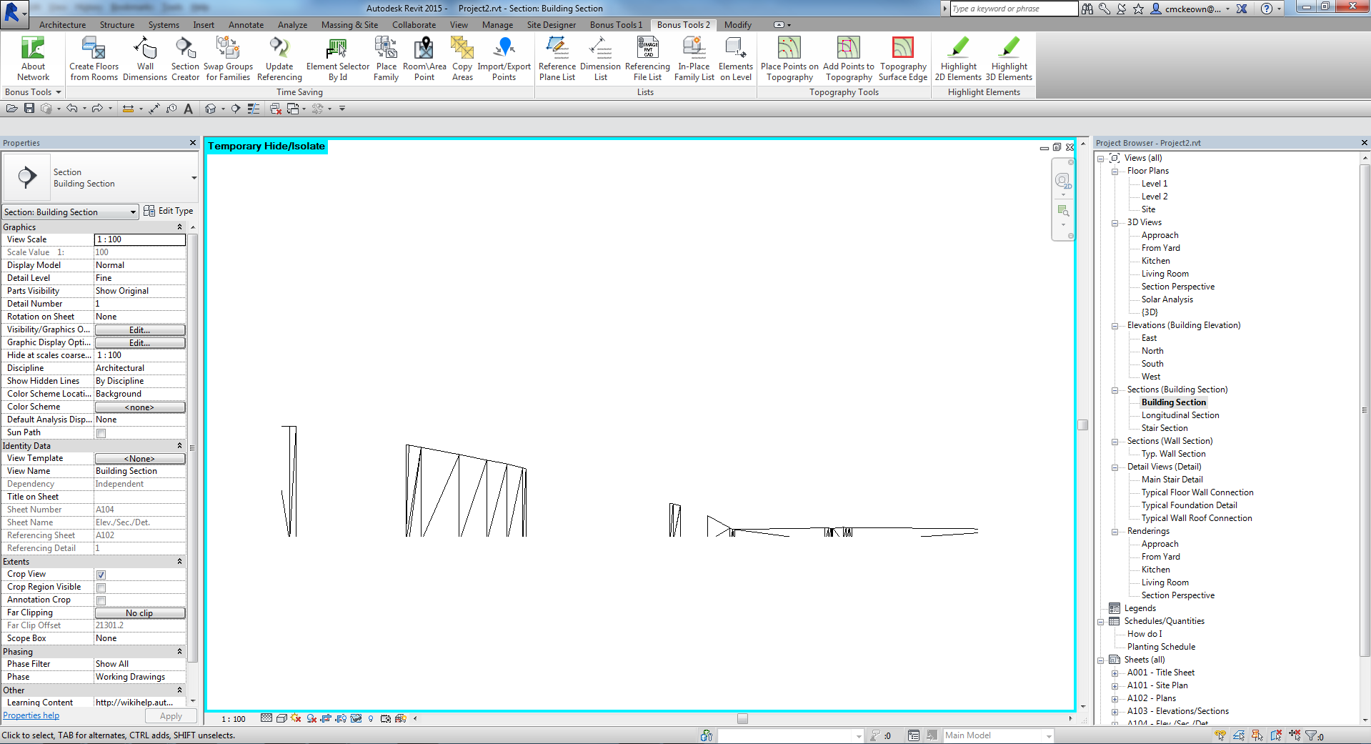 Section 2D line work raw output — includes triangulation lines