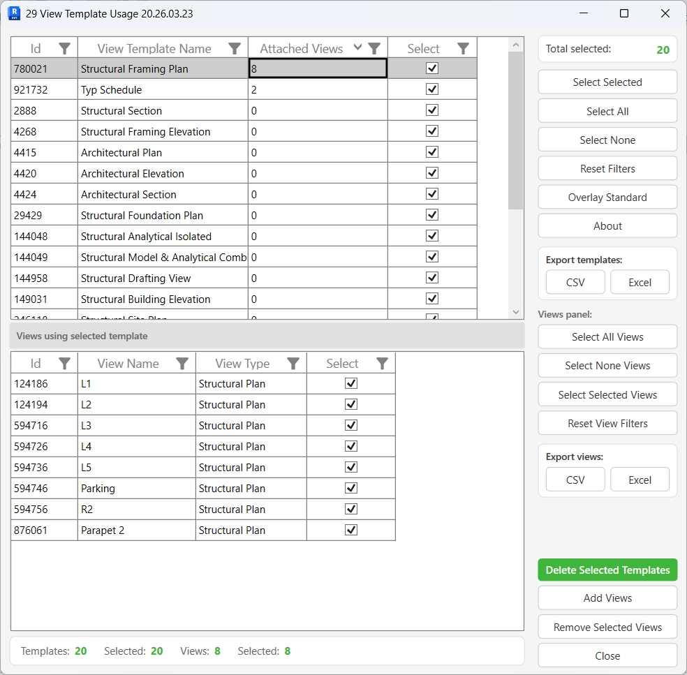 029 View Template Map — main dialog
