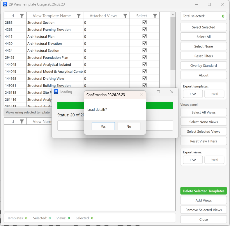 View Template Map — Load details confirmation
