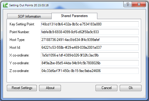 Shared Parameters tab showing default GUIDs for all seven parameters