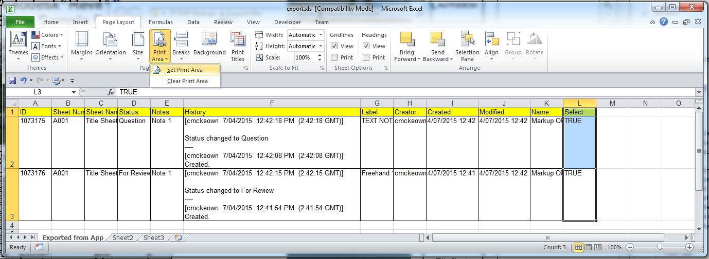 Setting the Print Area in Excel before importing