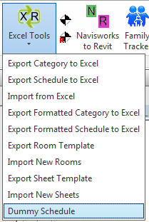 033j Dummy Schedule — selecting Dummy Schedule from the Excel Tools ribbon dropdown