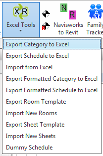 Excel Tools ribbon dropdown — Export Category to Excel highlighted
