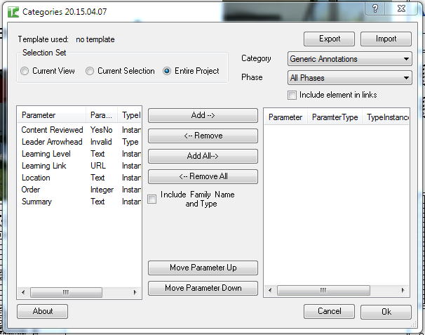 033a Export Category to Excel dialog