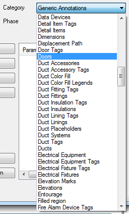 Category dropdown showing all available Revit categories