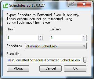 033e Export Formatted Schedule to Excel dialog
