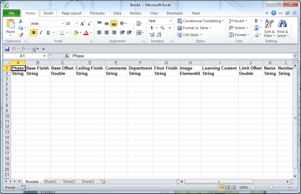 033f Export Room Template — generated Excel template with Phase column and room parameter headers