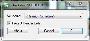 033b Export Schedule to Excel dialog — schedule picker with Protect Header Cells option
