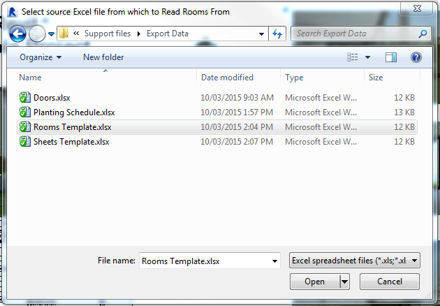 033g Import New Rooms — file open dialog for selecting the populated room template