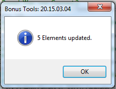Import complete — confirmation message showing number of elements updated