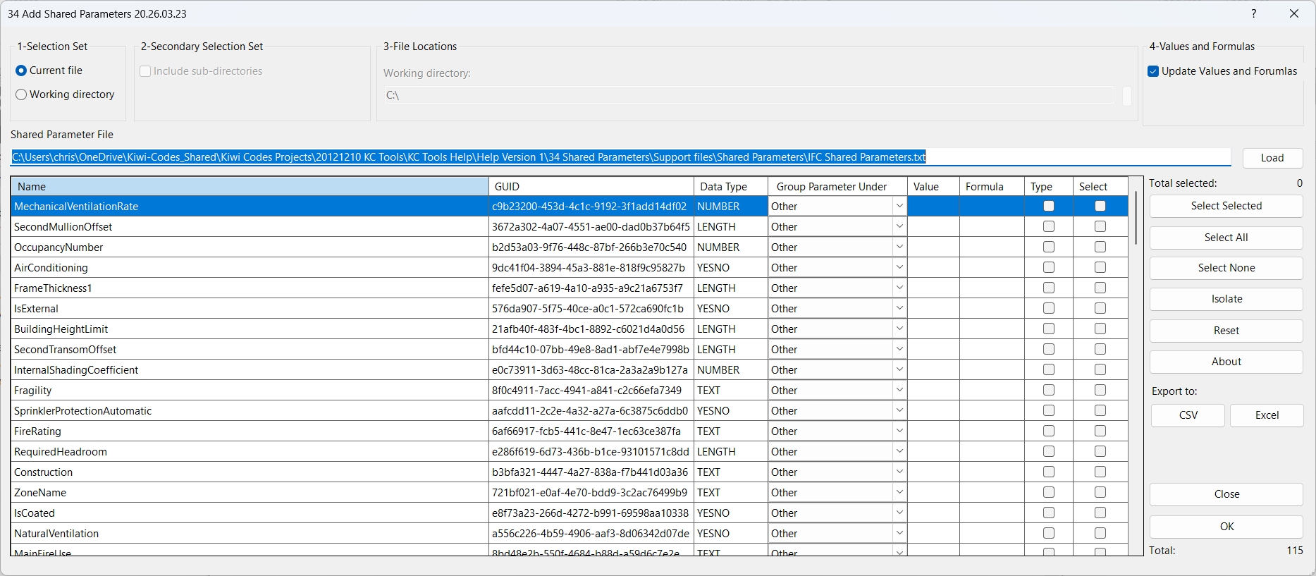 034 Shared Parameters dialog