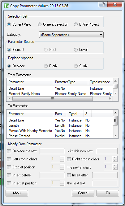 040 Copy Parameter Values — full dialog