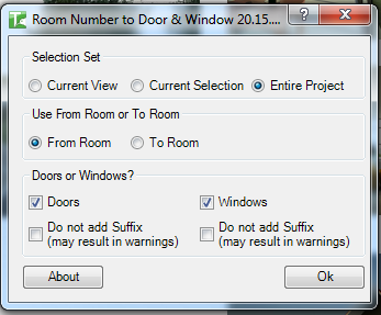041 Room Number to Doors and Windows — main dialog