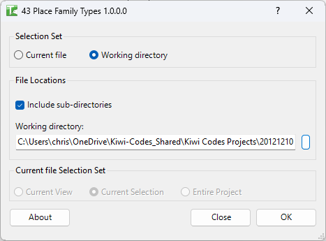 043 Place Family Types — main dialog
