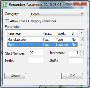 045 Renumber Parameter — Mark parameter selected