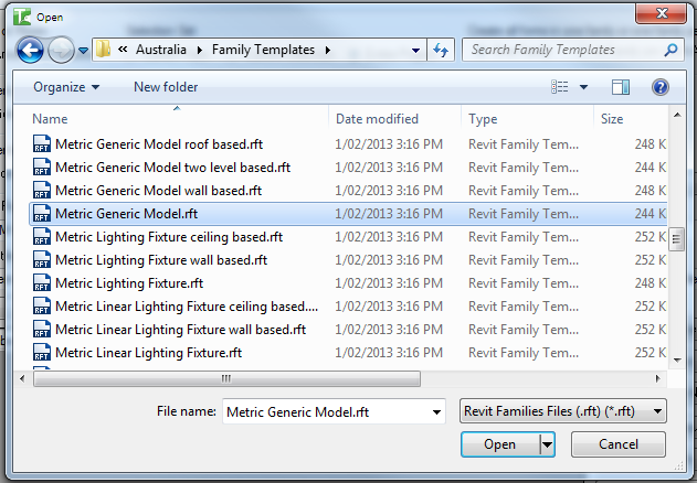 047 Convert Areas or Rooms To Mass — selecting a family template file