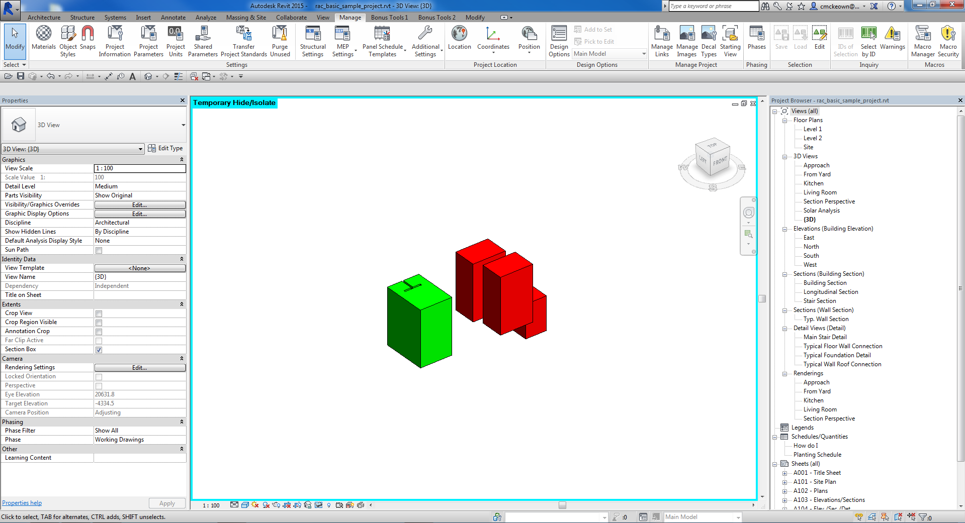 047 Convert Areas or Rooms To Mass — converted masses in Revit 3D view