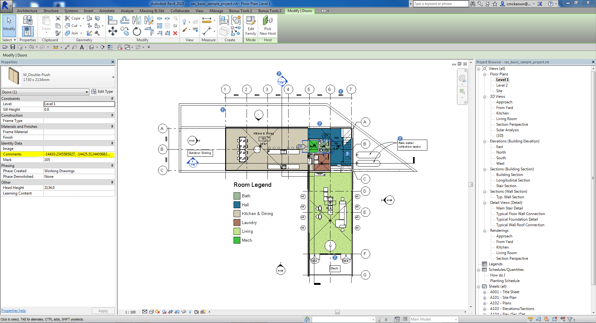 048 Location Point — Revit floor plan view showing elements with location point data