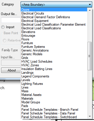 Import mode showing family type selection and input file