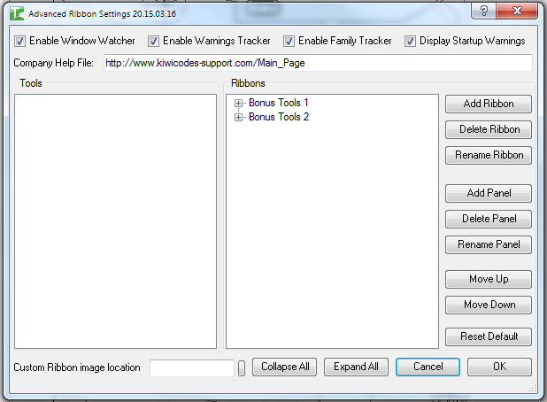 Ribbon Settings — Company Help File field on the General tab
