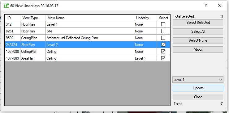 Views selected and underlay dropdown visible