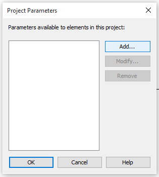 Project Parameters dialog — click Add to create the parameter