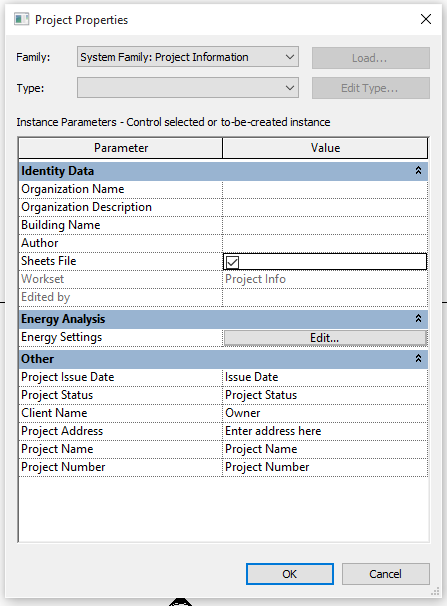 Project Properties — Sheets File parameter checked (set to Yes)