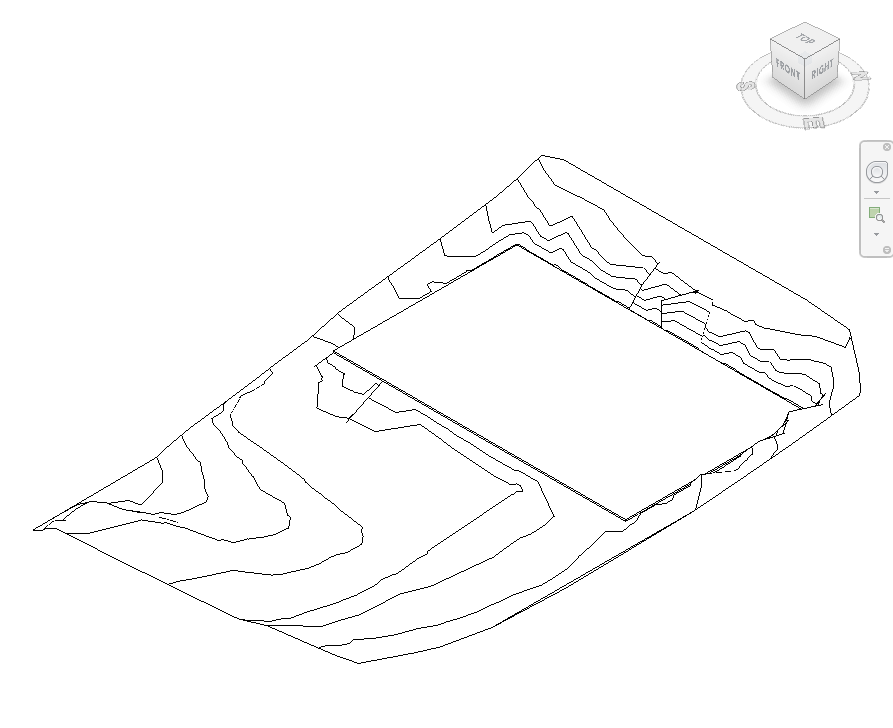 Topography before modification — flat cut where floor sits, original topo contours visible