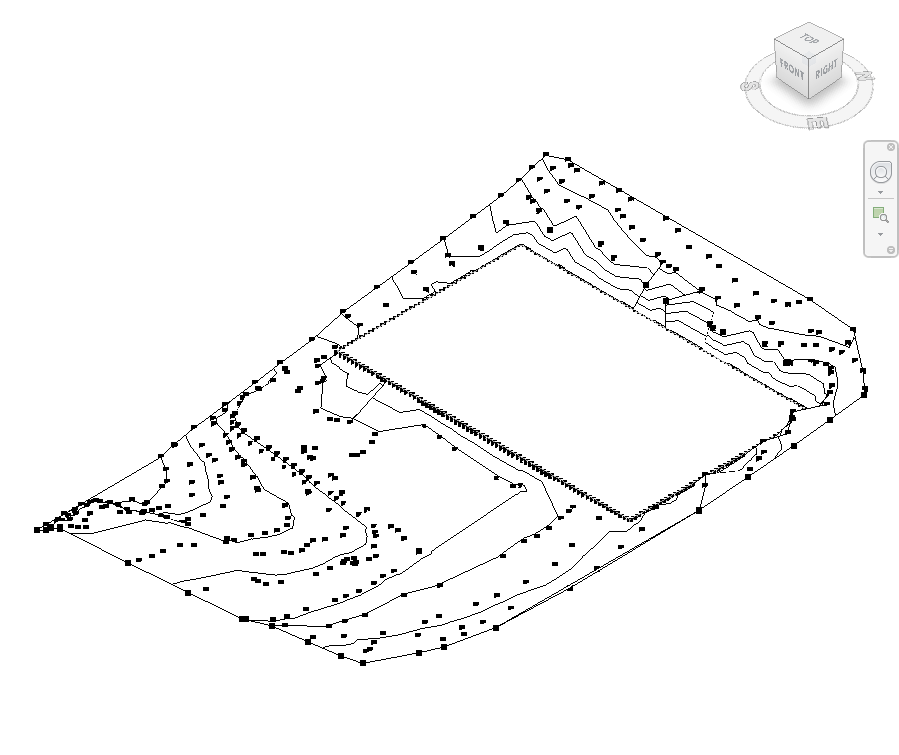 Topography after modification — dense points added along floor perimeter at floor underside elevation