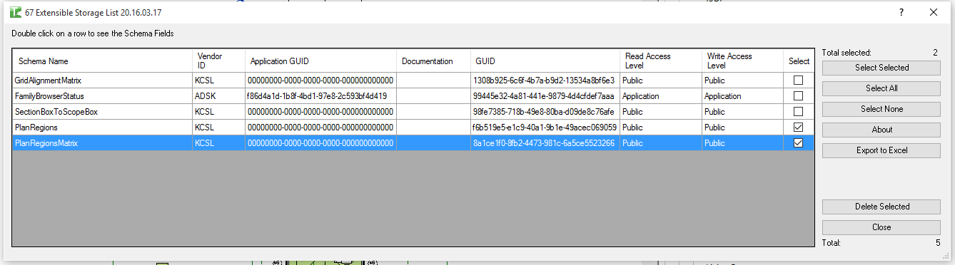 Schema grid after deletion showing remaining schemas