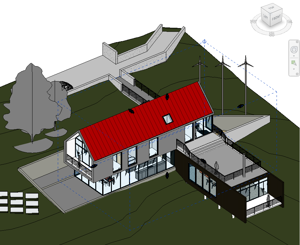 3D view of project with Scope Box visible (blue dashed boundary lines)