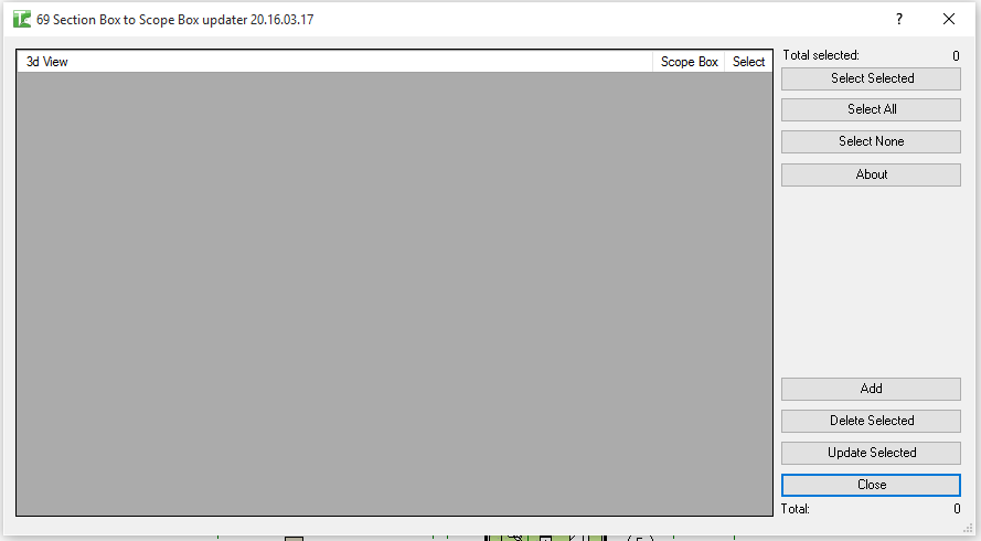 Section Box to Scope Box Updater dialog showing the mapping grid