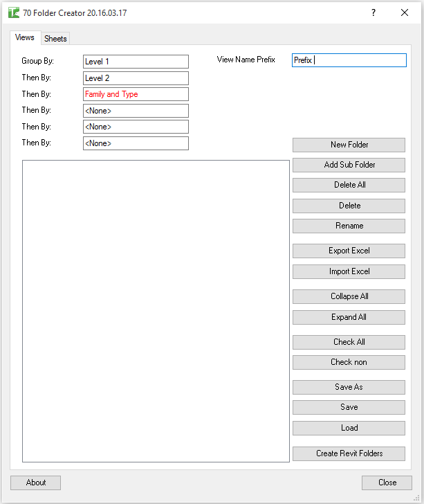 Folder Creator dialog — Views tab