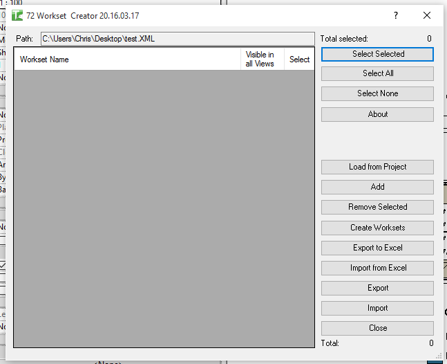 072 Workset Creator dialog